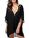 luvamia Women's Lace Trim Cutout Plunge Neck Loose Swimsuit Cover Up Beach Wear Solid Black, Size M