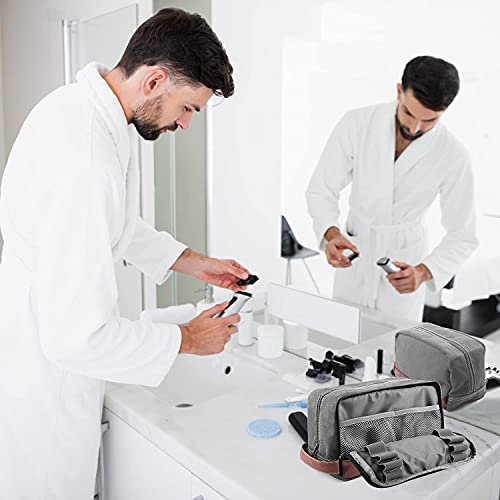 SEEMEROAD Toiletry Bag for Men, Travel Toiletries Bag|Water-resistant Dopp Kit, Leather Shaving Organizer for Cosmetic, Hygiene (L, Gray)