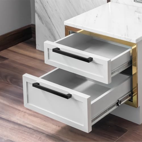 Tufa 10 x Kitchen Furniture Handles, Black Cabinet Handles, 128 mm Hole Spacing, Kitchen Drawer Handles, Stainless Steel Furniture Handle with 4 Glass Handles and 20 Screws