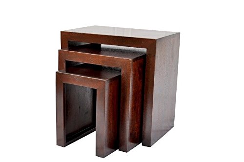 Ringabell Cube Solid Wood Nest of Table Set of 3 (Mahogany Finish)