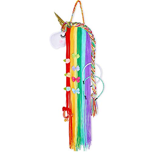 Beinou Unicorn HairBow Holder Rainbow Hair Clips Holder Yarn Tassel Headband Storage Organizer Shy Unicorn Face Home Decor Hair Accessories Storage for Girls Unicorn Party