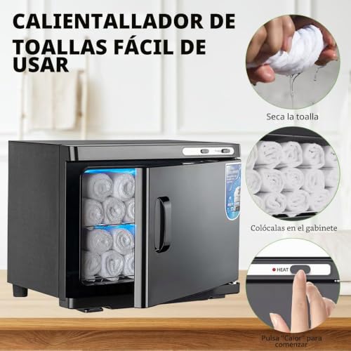 Kensbro 25L Towel Warmer, UV Towel Dryer, Compress Warmer, Hot Towel Sterilizer, 360° Heating Function, for Beauty, Salon, Spa (Black)