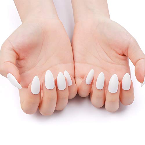 24Pcs 12 Different Sizes Solid Color White Stiletto False Nails Long Full Cover Fake Nails