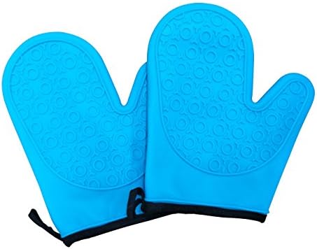 GUOSUJIAO Silicone Oven Mitts, 1 Pair， Professional Heat Resistant Potholder Kitchen Oven Gloves (Blue)
