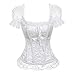 Women's Princess Renaissance Corset Lace Ruched Sleeves Elegant Overbust Top 2X-Large White