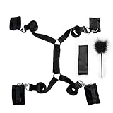 BDSM Restraints Kit with Adjustable Straps Strong Velcro for Bedroom Fun, PALOQUETH Under Bed Restraints with Comfortable Cuffs Flirting Feather Blindfold for Queen King Mattress