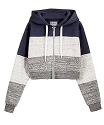DOUBLJU Casual Crop Hoodie Long Sleeve Zip Up