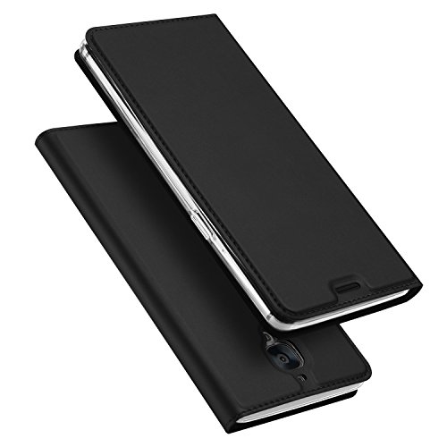 One plus 3T case,One plus 3 cover,Feitenn Elegant Slim Thin Leather PU Flip Wallet case With Card Holder Slots Stand Kickstand Magnetic Closure Clear TPU cover case for One plus Tree (Black)