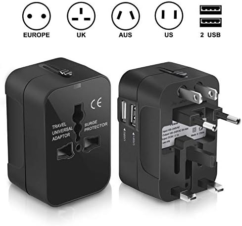 Travel Adapter, Trvaadpta Universal All in One International Worldwide Wall Charger AC Power Plug Adapter with Dual USB Ports for USA EU UK AUS 180 Countries