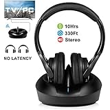 Wireless TV Headphones Over Ear Headsets-RF Transmitter Charging Dock, Hi-Fi Stereo Cordless Headphones for TV, Adjustable Lightweight Rechargeable 10Hrs Battery for Hard of Hearing, 330ft (Black)