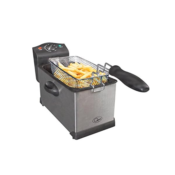 Quest 35140 3 Litre Stainless Steel Deep Fat Fryer / 130-190°C Adjustable Temperature / Lid Cover / Easy Clean Removable…