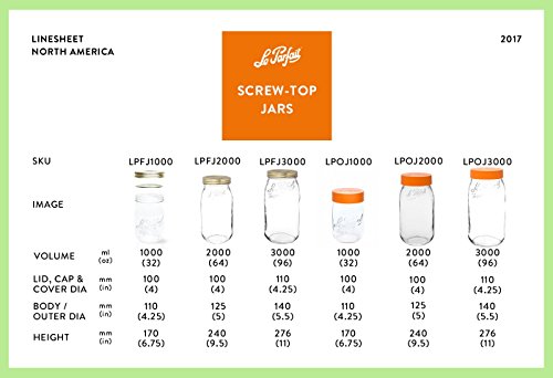 1 Le Parfait Screw Top Jar - Wide Mouth French Glass Preserving Jars - Zero Waste Packaging (1, 3000ml - 96oz - Orange Lid) - Thumbnail 3