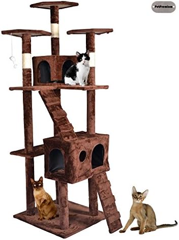 PetPremium Cat Kitten Tree Tower Condo | Indoor Bed Perch Modern Sturdy | Scratcher Scratching Post Furniture Play Pet Home House | 73" Height, Brown