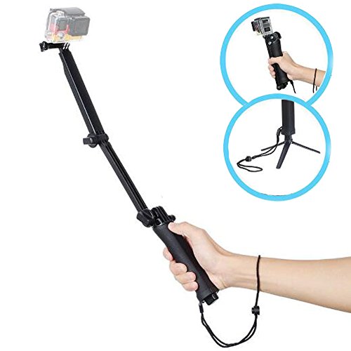 3-Way Selfie Stick, Walway Foldable Extendable Handheld Grip Arm Monopod Pole Tripod for GOPRO HERO 6/ 5/ 5 Session/ 4 Session/ 4/ 3+/ 3/ 2/1 and Action Cameras with Long Handle Screw