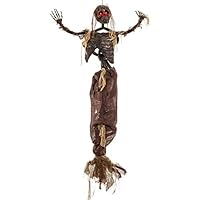 Halloween Haunters Hanging 6 Foot Burnt Flesh Mummy Mermaid Prop Decoration with Red Flashing LED Eyes - Scary Fish Tail Female Skeleton Body Corpse, Rotten Zombie Skull - Haunted House, Graveyard