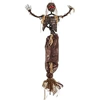 Halloween Haunters Hanging 6 Foot Burnt Flesh Mummy Mermaid Prop Decoration with Red Flashing LED Eyes - Scary Fish Tail Female Skeleton Body Corpse, Rotten Zombie Skull - Haunted House, Graveyard