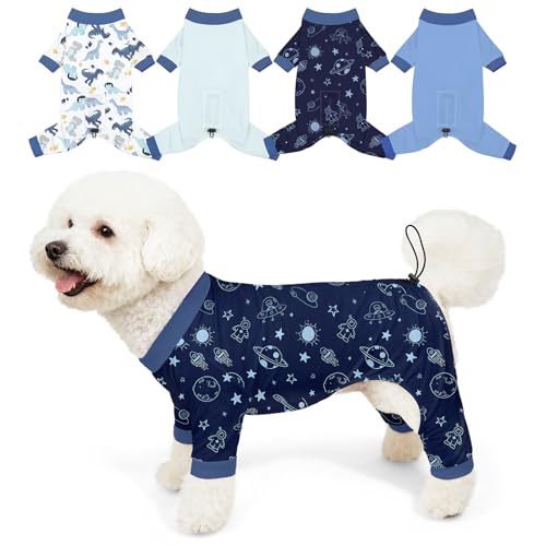 Photo 1 of Bienbee Dog Pajamas, 4 Pack Cute Soft Dog Puppy Clothes Dogs Pjs Onesies Jammies Outfit Adjustable Breathable & Stretchy Clothes for Small Medium Large Dogs Girl Boy Puppy-M