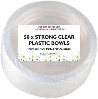 GSL 100 x Clear Plastic Round Party Dessert Buffet Bowls - 6" 15cm, 12oz 300ml.