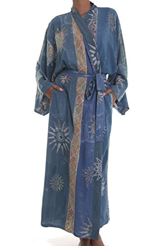 NOVICA Blue Women's Batik Long Robe, Midnight in Blue' (One Size Fits Most)