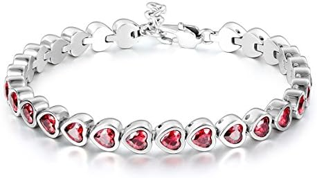 VOCOOL 1PCS Charming Heart Shaped Crystal Stainless Steel Bracelet with Rhinestone Purple Red White Jewelry Romantic Design for Women Bangle Gifts (Red)