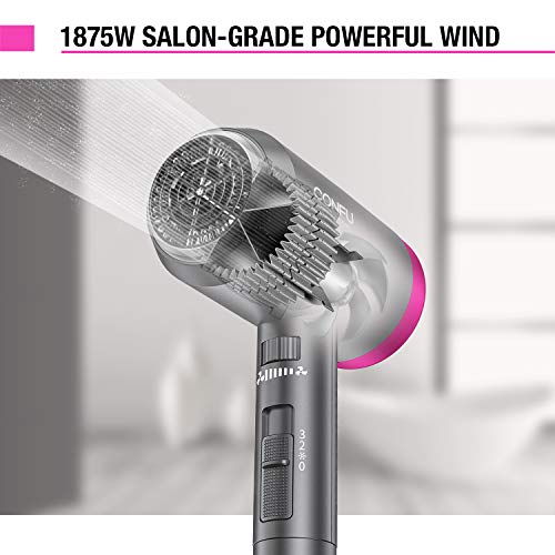Ionic Hair Dryer, CONFU 1875W Professional Salon Negative Ionic Fast Drying Hair Blow Dryer with 3 Heat Settings, Infinity Speed Settings & Cool Settings, 1 Diffuser and 1 Concentrator Nozzles