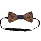 Hello Tie Men's Wood Bow Tie Handmade Creative Wooden Bowtie With Gift and Box, Circle Pattern, One Size