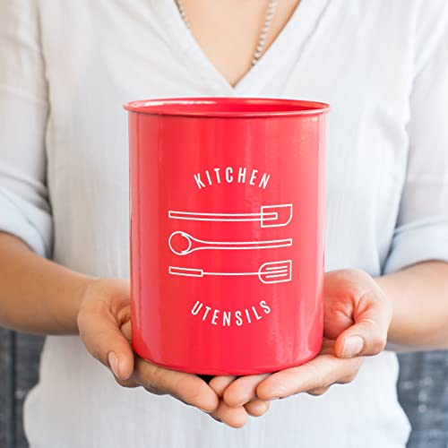 Now Designs PowderCoated Steel Utensil Crock, Red Pricepulse