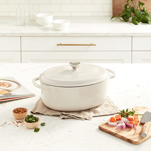 Lodge EC7OD13 Enameled Cast Iron Oval Dutch Oven, 7Quart, Oyster White