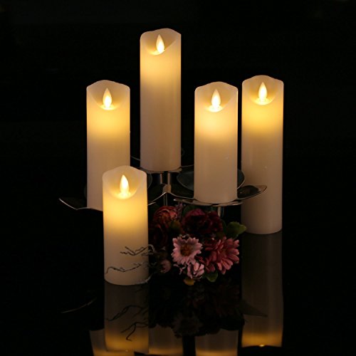 TEECOO Battery Candles, flameless Candles 5-Pack Î¦ 2.2" x H 5" 6" 7" 8" 9" Set of 5 Real Wax Pillar LED Candles With10-key Remote Control Timer 300+ Hours (5, Ivory)