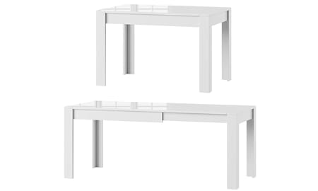 MPS praktisch Tisch SYRIUS 120-190 x 80 x 76 cm (L x B x H) im Weiß Hochglanz für Esszimmer, 4-8 Personen Esstisch mit auszie