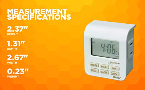Southwire Woods 7-Day Indoor Digital Timer - Dual Outlets - Energy-Saving Digital Timer - LED Compatible - Easy-to-Use Electrical Devices Timer - White