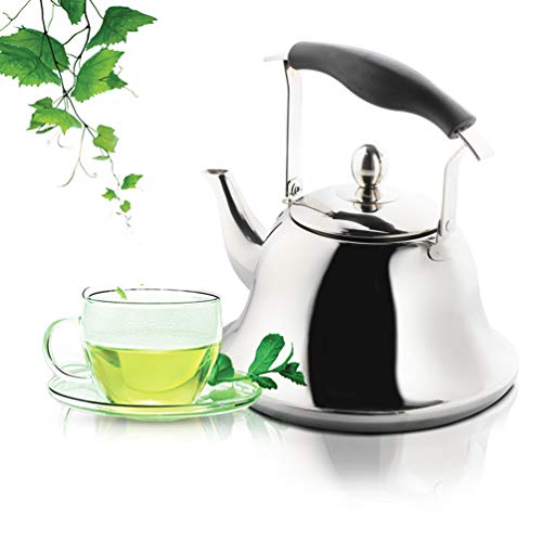 OMGard Whistling Tea Kettle with Infuser Loose Leaf Stainless Steel Teapot Teakettle for Stovetop Induction Stove Top Boiling Water Coffee Tea Pot Modern Cookware Mirror Finish 2-Liter 2.1-Quart