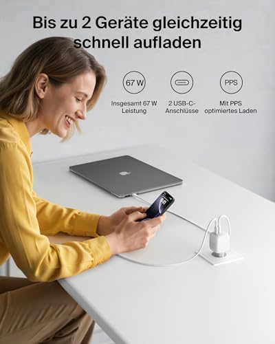 BoostCharge Pro 2-Port USB C Ladegerät, 67W, GaN-Ladegerät
