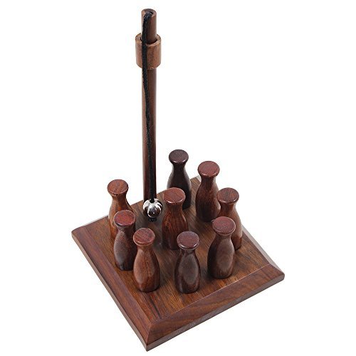 Bar Skittle Bowling Set 8" Pole Height Classic Wooden Indoor Board Game Handcrafted Group Playing Game Family Fun