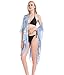 Embroidered Kimono Cardigan Beach Coverup – Blue Women Stylish Casual Outfit Sheer Ruana Wraps