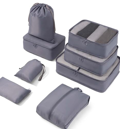Meowoo 8-teilig Koffer Organizer Set, Packing Cubes, Packwürfel für Urlaub & Business, Reise Organizer mit Kleidertaschen, Gepäck Aufbewahrung Taschen, Ordnungssystem für Koffer (Grau) thumbnail 1