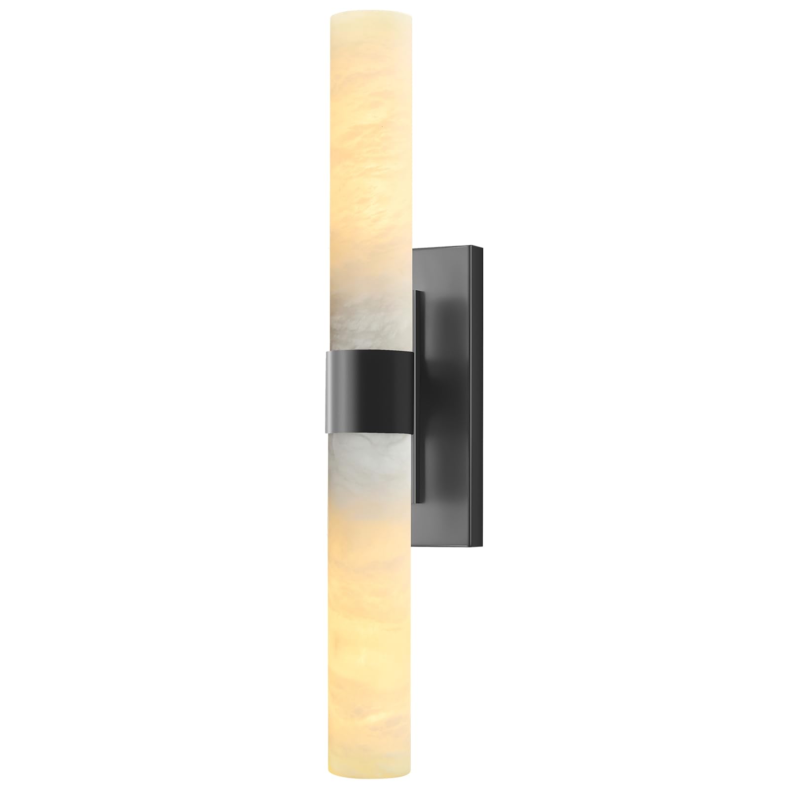 Photo 1 of Hemali 23" Matte Black Brass Wall Sconce with Marble Shade - Bathroom Vanity Light, Makeup Vanity Lamp & Over-Mirror Lighting, Vintage Rust-Resistant E26 Indoor Fixture