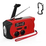 [Upgraded Version] Emergency Weather Radios SOS Alarm AM/FM NOAA Radio Hand Crank Self Powered LED Flashlight 2000mAh Power Bank Red with Multifunctional Climbing Button Carabiner