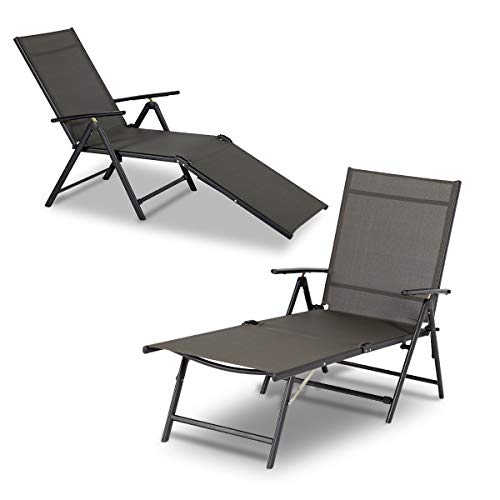 Esright Outdoor Chaise Lounge Chair, Folding Textilene Reclining Lounge