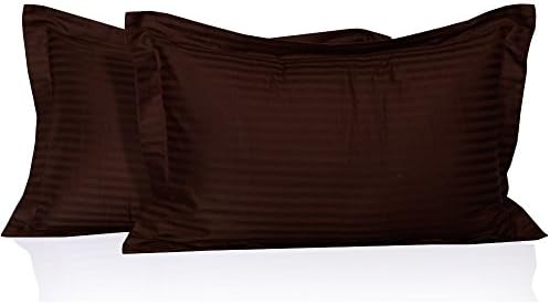 600 Thread Count (1) Pair Luxury Pillow Shams 100% Egyptian Cotton Striped Pattern All Size &amp; Colors ( Standard , Chocolate)