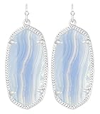 Kendra Scott Signature Elle Earrings in Blue Lace Agate & Rhodium Plated