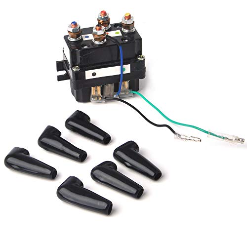 ATV UTV Solenoid Relay Winch Contactor Replacement, ISSYZONE 12V 400A Off-road Winch Rocker Thumb Switch with 6 Protecting caps for 2000-5000lbs Winch
