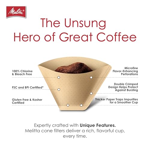 Melitta #4 Cone Coffee Filters, Unbleached Natural Brown, 100 Count (Pack of 3), 300 Total Filters - Packaging May Vary