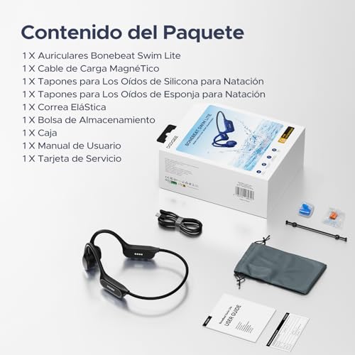 DOOGEEEco Auriculares Conduccion Osea IP68 Impermeable Auriculares Natacion,10H Auriculares para Correr BT5.4 de 32GB con Reproductor MP3 y Doble Modo para Ciclismo, Natación Subacuática y Fitness