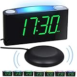 Loud Vibrating Alarm Clock with Super Bed Shaker for Heavy Sleepers Deaf Elderly Kids, Bedrooms Home Desk Shelf - Digital Clock, 7’’ Large Display &amp; Full Dimmer, Night Light, USB Ports,12/24 H