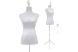 DOPINMIN Dress Form Mannequin Torso with Wooden Tripod Stand, 50-63 inch, Adjustable Height for Clothing Display, Sewing, Photographing, Portable Female Body Shape,White