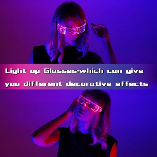 Uniiking® 2 Pcs LED Light Up Glasses for Party LED Glasses for Adults Kids Futuristic Sunglasses Cosplay Costume Rave Accessories Glowing Neon Sunglasses, Gifts(Cool Glasses)