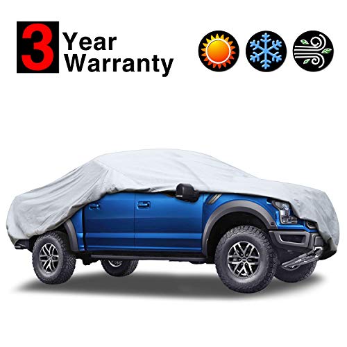 KAKIT 6 Layers Truck Cover - Windproof Waterproof All Weather, for Summer Outdoor, UV Protection, Universal Fit Car Covers for Truck Pickup, Windproof Ribbon & Anti-Theft Lock, Fits up to 242"