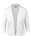 BIADANI Women Classic 3/4 Sleeve Crop Cardigan White X-Large