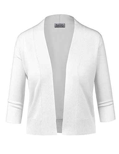 BIADANI Women Classic 3/4 Sleeve Crop Cardigan White X-Large